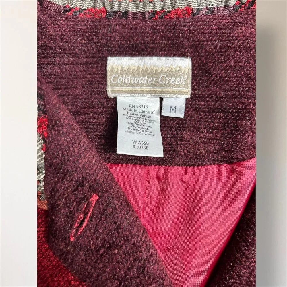 Vintage Coldwater Creek M Red Wool Blend Textured‎ Jacket Blazer Button Front